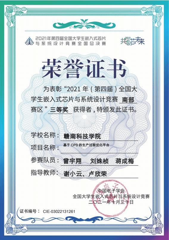 2021年全国大学生嵌入式芯片与系统设计竞赛赛区三等奖